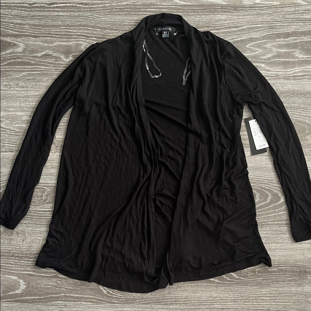 Magazine Black Open Front Cardigan